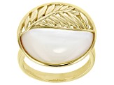 Pre-Owned White Mother-of-Pearl 18k Gold Over Silver Leaf Ring