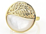 Pre-Owned White Mother-of-Pearl 18k Gold Over Silver Leaf Ring