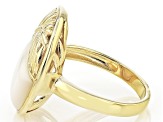 Pre-Owned White Mother-of-Pearl 18k Gold Over Silver Leaf Ring