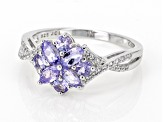 Pre-Owned Blue Tanzanite With Zircon Rhodium Over Sterling Silver Ring 0.95ctw