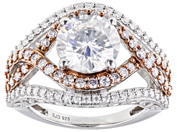 Picture of Pre-Owned Moissanite and natural pink diamond platineve two tone ring 3.76ctw DEW