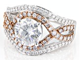 Pre-Owned Moissanite and natural pink diamond platineve two tone ring 3.76ctw DEW