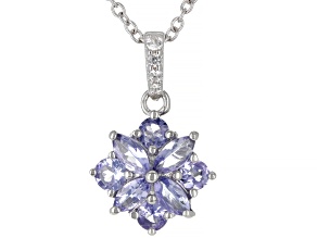 Pre-Owned Blue Tanzanite With Zircon Rhodium Over Sterling Silver Pendant With Chain 0.89ctw