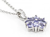 Pre-Owned Blue Tanzanite With Zircon Rhodium Over Sterling Silver Pendant With Chain 0.89ctw