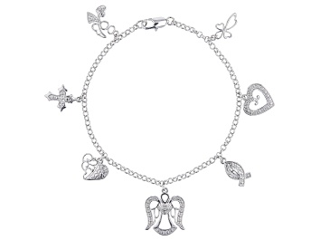 Picture of Pre-Owned White Diamond Accent Rhodium Over Bronze Sentiment Charm Bracelet