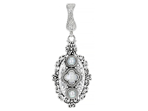 Pre-Owned White Mother-of-Pearl & Cultured Freshwater Pearl Silver Enhancer Pendant