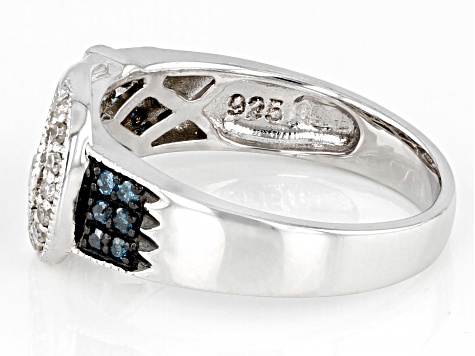 Pre-Owned Blue And White Diamond Rhodium Over Sterling Silver Buckle Ring 0.25ctw