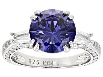 Picture of Pre-Owned Blue And White Cubic Zirconia Platinum Over Sterling Silver Ring 8.85ctw