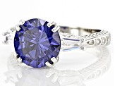 Pre-Owned Blue And White Cubic Zirconia Platinum Over Sterling Silver Ring 8.85ctw