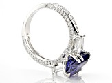 Pre-Owned Blue And White Cubic Zirconia Platinum Over Sterling Silver Ring 8.85ctw