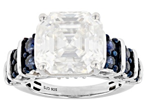 Pre-Owned Moissanite And Blue Sapphire Platineve Ring 10.41ctw D.E.W