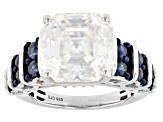 Pre-Owned Moissanite And Blue Sapphire Platineve Ring 10.41ctw D.E.W
