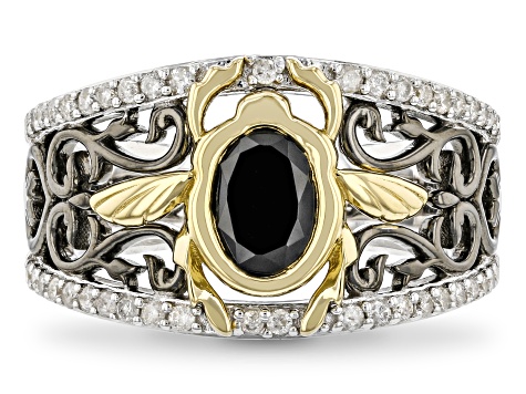 Pre-Owned Enchanted Disney Villains Jafar Ring Onyx & Diamond Rhodium & 14k Yellow Gold Over Silver