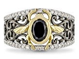 Pre-Owned Enchanted Disney Villains Jafar Ring Onyx & Diamond Rhodium & 14k Yellow Gold Over Silver