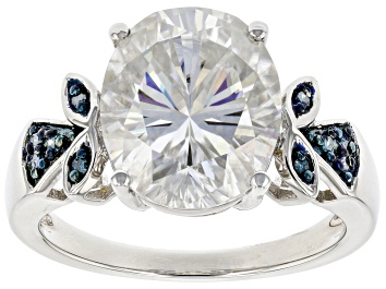 Picture of Pre-Owned Moissanite and blue diamond platineve center design ring 5.80ct DEW.