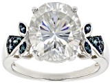 Pre-Owned Moissanite and blue diamond platineve center design ring 5.80ct DEW.