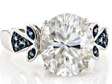 Pre-Owned Moissanite and blue diamond platineve center design ring 5.80ct DEW.