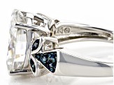 Pre-Owned Moissanite and blue diamond platineve center design ring 5.80ct DEW.