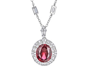 Pre-Owned Lab Created Ruby And White Cubic Zirconia Platinum Over Sterling Silver Pendant With Chain