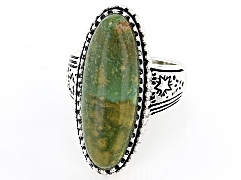 Pre-Owned Oval Green Kingman Sterling Silver Ring