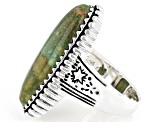 Pre-Owned Oval Green Kingman Sterling Silver Ring