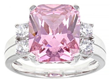 Picture of Pre-Owned Pink And White Cubic Zirconia Rhodium Over Sterling Silver Ring 9.22ctw
