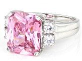 Pre-Owned Pink And White Cubic Zirconia Rhodium Over Sterling Silver Ring 9.22ctw