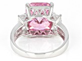 Pre-Owned Pink And White Cubic Zirconia Rhodium Over Sterling Silver Ring 9.22ctw