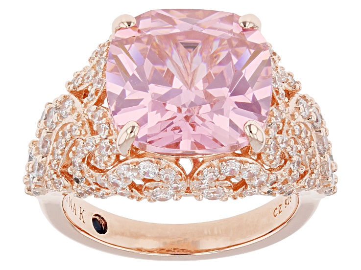 Pre-Owned Pink And White Cubic Zirconia 18k Rose Gold Over Sterling Silver Ring 12.91ctw