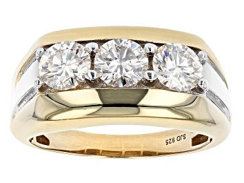 Picture of Pre-Owned Moissanite 14k yellow gold over silver and platineve mens ring 2.40ctw DEW.