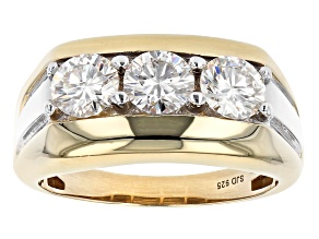 Pre-Owned Moissanite 14k yellow gold over silver and platineve mens ring 2.40ctw DEW.