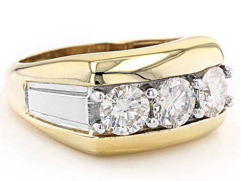 Pre-Owned Moissanite 14k yellow gold over silver and platineve mens ring 2.40ctw DEW.