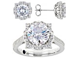 Pre-Owned White Cubic Zirconia Platineve Ring and Earring Set 9.68ctw