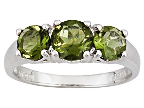 Pre-Owned Green Moldavite Rhodium Over Sterling Silver 3-Stone Ring 1.70ctw