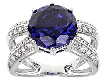 Picture of Pre-Owned Blue And White Cubic Zirconia Rhodium Over Sterling Silver Ring 8.45ctw