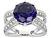 Pre-Owned Blue And White Cubic Zirconia Rhodium Over Sterling Silver Ring 8.45ctw