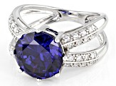 Pre-Owned Blue And White Cubic Zirconia Rhodium Over Sterling Silver Ring 8.45ctw