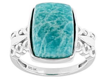 Picture of Pre-Owned Green Amazonite Rhodium Over Sterling Silver Ring