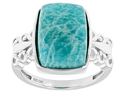 Pre-Owned Green Amazonite Rhodium Over Sterling Silver Ring