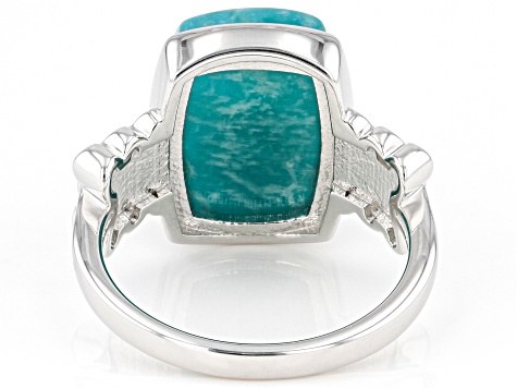 Pre-Owned Green Amazonite Rhodium Over Sterling Silver Ring