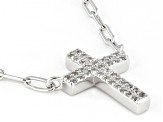 Pre-Owned White Cubic Zirconia Platinum Over Sterling Silver Paperclip Cross Necklace 0.32ctw