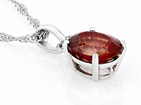 Pre-Owned Red Labradorite Rhodium Over Silver Pendant With Chain 1.92ctw