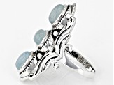 Pre-Owned Blue Dreamy Aquamarine Sterling Silver 3-Stone Ring