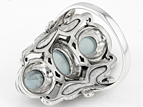 Pre-Owned Blue Dreamy Aquamarine Sterling Silver 3-Stone Ring