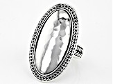 Pre-Owned Sterling Silver Oxidized Wheat Design Hammered Oval Ring