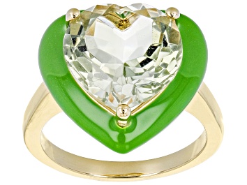 Picture of Pre-Owned Green Prasiolite 14k Yellow Gold Over Silver Solitaire Ring 4.00ct