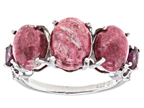 Pre-Owned Pink Thulite Rhodium Over Sterling Silver Band Ring 0.32ctw