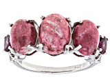 Pre-Owned Pink Thulite Rhodium Over Sterling Silver Band Ring 0.32ctw