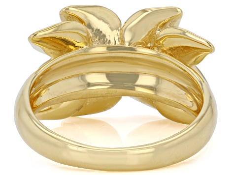Pre-Owned White Enamel & White Zircon 18k Yellow Gold Over Brass Flower Ring
