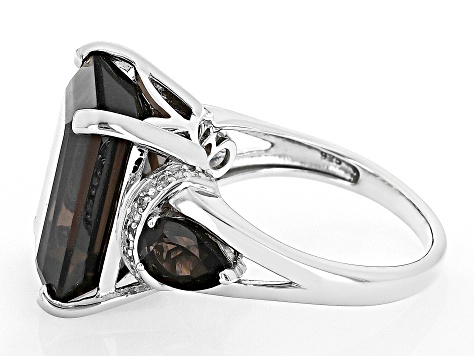 Pre-Owned Brown Smoky Quartz Rhodium Over Sterling Silver Ring 10.60ctw